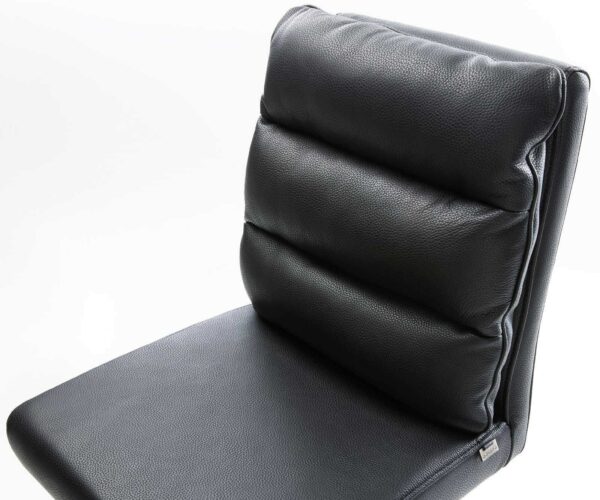 Barová židle Pela-Flex pravá kůže černá otočná podstava výškově nastavitelná nerezová ocel - Image 3