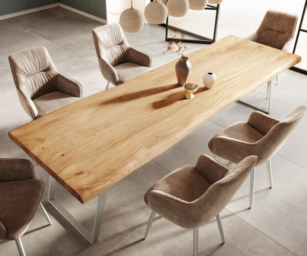 Jídelní stůl Edge 300x100cm XL akácie přírodní nerezová ocel stříbrná šikmá Live - Image 5