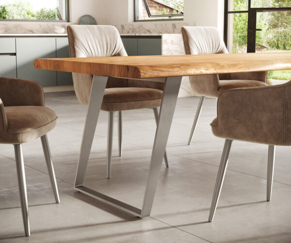 Jídelní stůl Edge 300x100cm XL akácie přírodní nerezová ocel stříbrná šikmá Live - Image 6