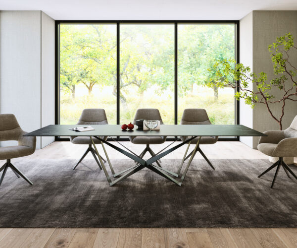 Jídelní stůl Edge 300x100cm Laminam® keramika šedá centrální noha plochá ocel černá - Image 2