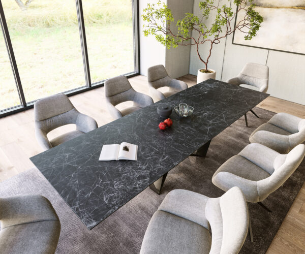 Jídelní stůl Edge 300x100cm Laminam® keramika šedá centrální noha plochá ocel černá - Image 4