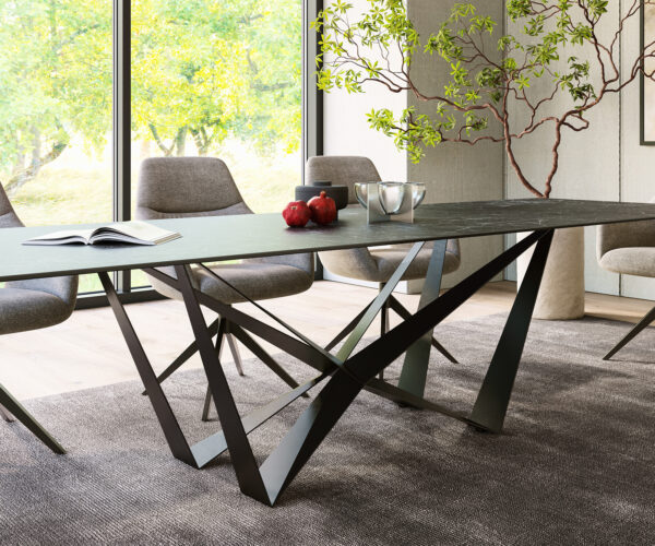 Jídelní stůl Edge 300x100cm Laminam® keramika šedá centrální noha plochá ocel černá - Image 7