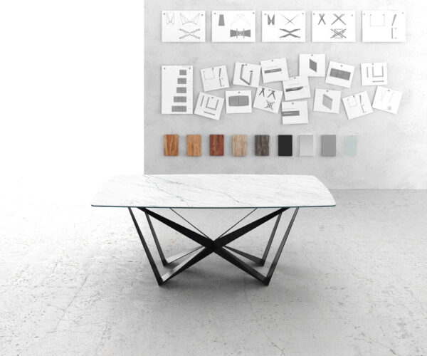 Jídelní stůl Edge lodní tvar 200x100 cm Laminam® keramika bílá, centrální noha, plochá ocel černá - Image 2