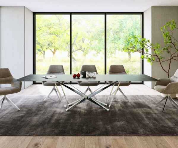 Jídelní stůl Edge 300x100cm Laminam® keramika šedá centrální noha plochá ocel stříbrná - Image 2