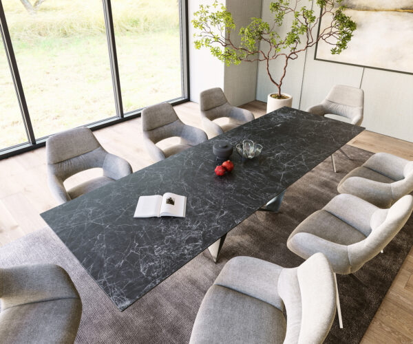 Jídelní stůl Edge 300x100cm Laminam® keramika šedá centrální noha plochá ocel stříbrná - Image 4