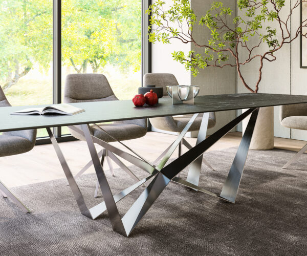 Jídelní stůl Edge 300x100cm Laminam® keramika šedá centrální noha plochá ocel stříbrná - Image 7