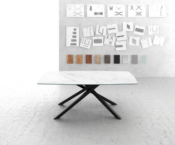 Jídelní stůl Edge Tvar lodi 200x100 cm Laminam® keramika bílá, černá křížová podnož - Image 2