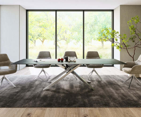 Jídelní stůl Edge 300x100 cm Laminam® keramika šedá centrální noha kříž stříbrná - Image 2
