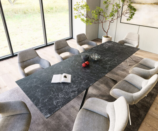 Jídelní stůl Edge 300x100 cm Laminam® keramika šedá centrální noha kříž stříbrná - Image 4
