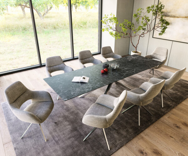 Jídelní stůl Edge 300x100 cm Laminam® keramika šedá centrální noha kříž stříbrná - Image 6