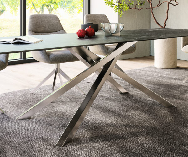 Jídelní stůl Edge 300x100 cm Laminam® keramika šedá centrální noha kříž stříbrná - Image 7