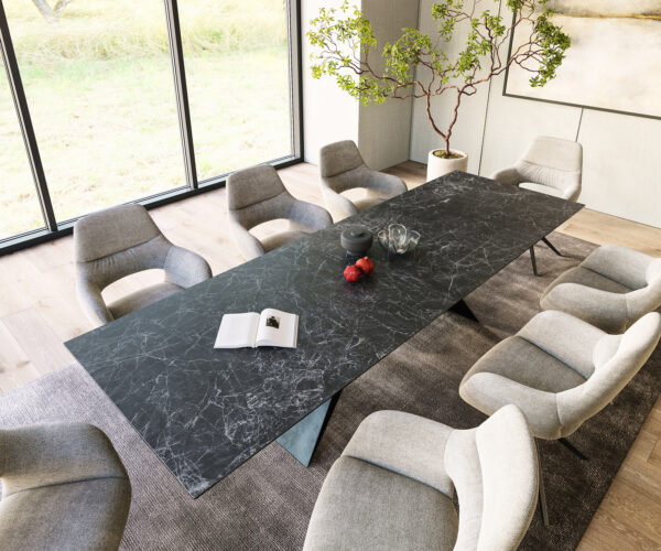 Jídelní stůl Edge 300x100 cm Laminam® keramika šedá, černá noha ve tvaru V - Image 4