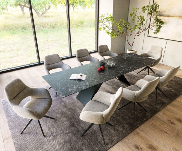 Jídelní stůl Edge 300x100 cm Laminam® keramika šedá, černá noha ve tvaru V - Image 6