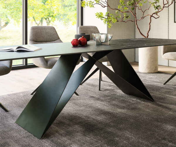 Jídelní stůl Edge 300x100 cm Laminam® keramika šedá, černá noha ve tvaru V - Image 7