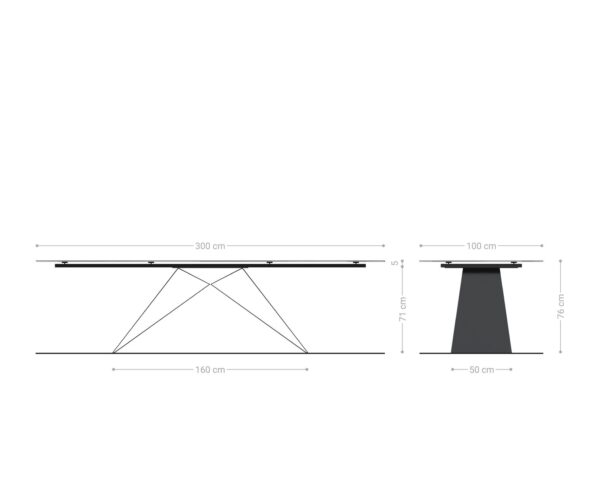 Jídelní stůl Edge 300x100 cm Laminam® keramika šedá, černá noha ve tvaru V - Image 8