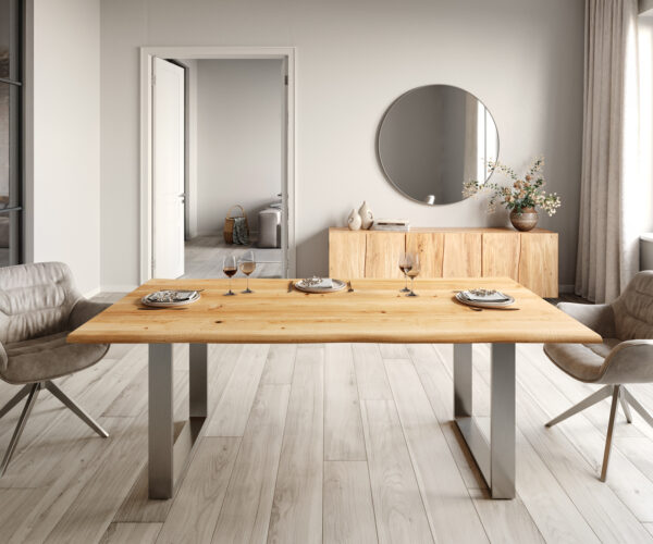 Jídelní stůl Edge 200x100 cm přírodní dub nerezová ocel úzký masivní- - Image 3