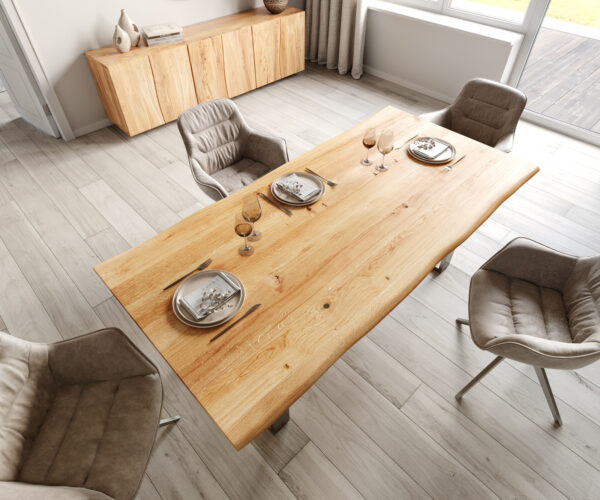 Jídelní stůl Edge 200x100 cm přírodní dub nerezová ocel úzký masivní- - Image 5