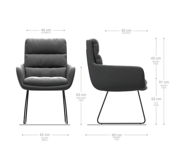 Jídelní židle Abelia-Flex s područkami, pravá kůže, černá, kluzný rám černý - Image 6