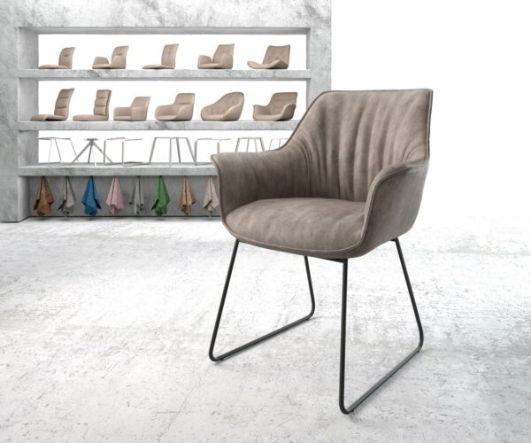 Jídelní židle Keila-Flex s područkami mikrovlákno taupe vintage černá tenká podnož