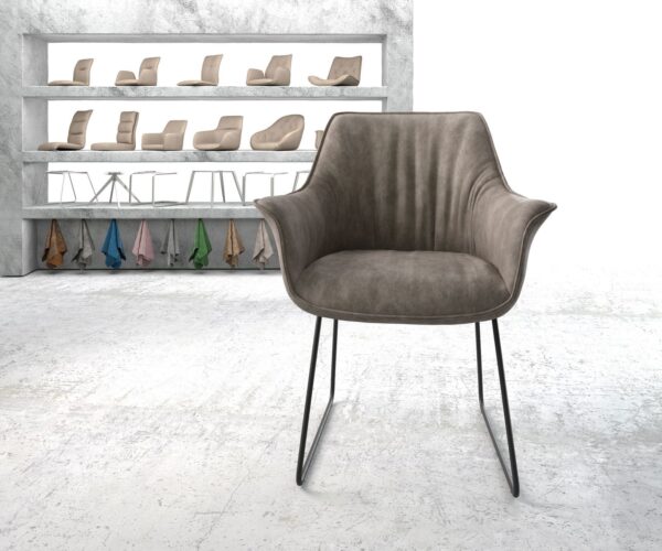 Jídelní židle Keila-Flex s područkami mikrovlákno taupe vintage černá tenká podnož - Image 2