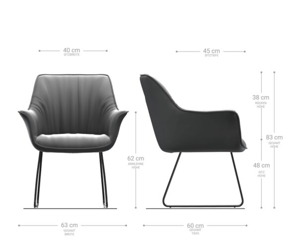 Jídelní židle Keila-Flex s područkami, pravá kůže, černá, kluzná konstrukce černá - Image 6