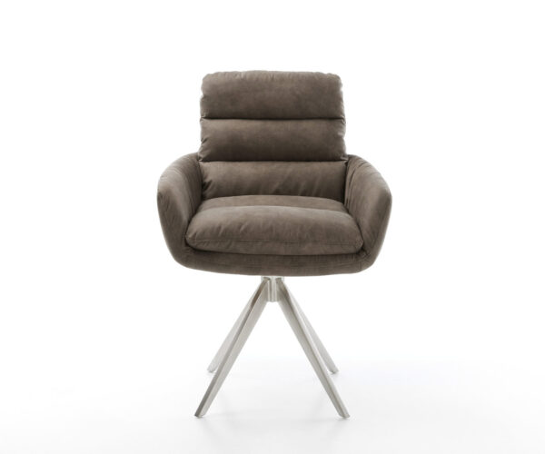 Jídelní židle Abelia-Flex s područkami taupe vintage, křížová rámová konstrukce, hranatý nerezový rám - Image 2