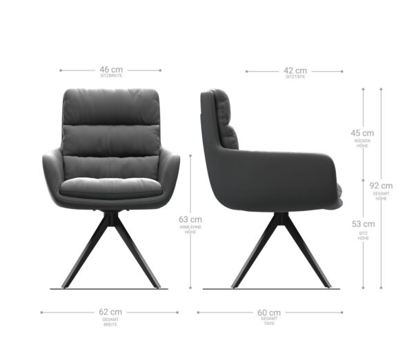 Jídelní židle Abelia-Flex s područkami, pravá kůže, černá. Křížová podnož, hranatá, černá - Image 6