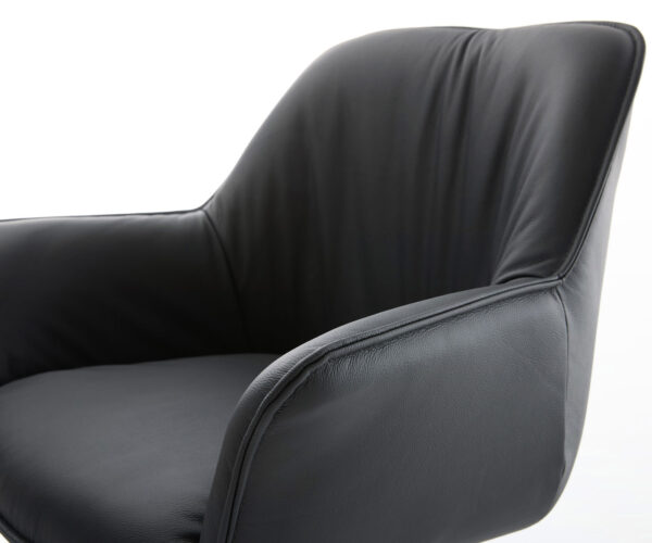 Jídelní židle Keila-Flex s područkami, pravá černá kůže, černý čtvercový křížový rám - Image 4