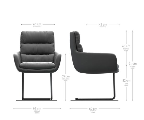 Jídelní židle Abelia-Flex s područkami, pravá kůže, černá, konzolová, kulatá, nerezová ocel - Image 6