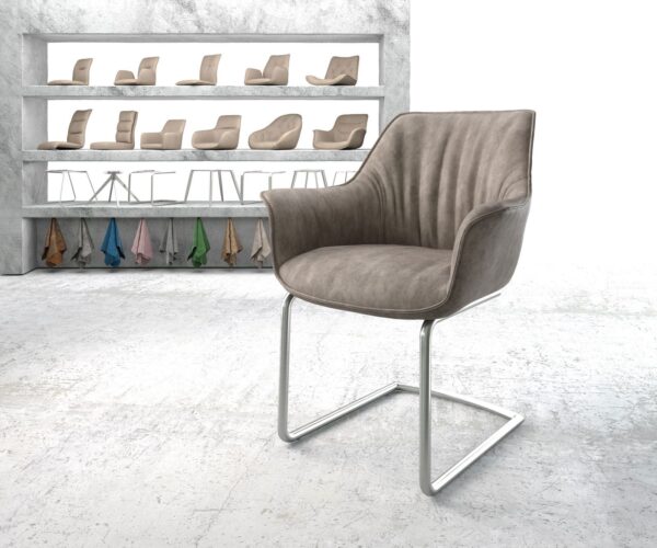 Jídelní židle Keila-Flex s područkami mikrovlákno taupe vintage jídelní židle kulatá nerezová ocel