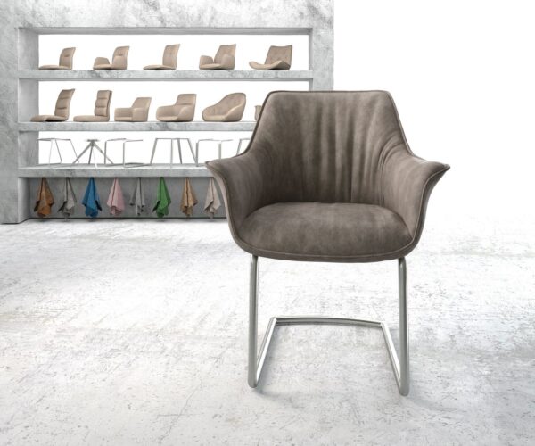 Jídelní židle Keila-Flex s područkami mikrovlákno taupe vintage jídelní židle kulatá nerezová ocel - Image 2