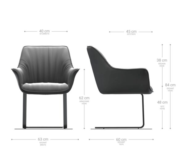 Jídelní židle Keila-Flex s područkami, pravá kůže, černá, konzolová, plochá nerezová ocel - Image 6