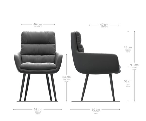 Jídelní židle Abelia-Flex s područkami, čalouněná strukturovanou látkou světle šedá, čtyřnohá, zužující se, černá - Image 6