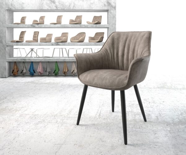 Jídelní židle Keila-Flex s područkami mikrovlákno taupe vintage 4-nohá zúžená černá