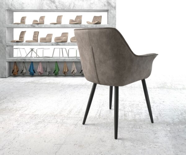 Jídelní židle Keila-Flex s područkami mikrovlákno taupe vintage 4-nohá zúžená černá - Image 4