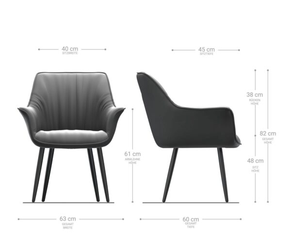Jídelní židle Keila-Flex s područkami antracit vintage, čtyřnohá kuželová černá - Image 6