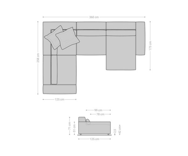Pohovka ve tvaru "U" Sirpio XL 360x260 cm mikrovlákno šedá variabilně umístitelný dlouhý sedací díl - Image 8