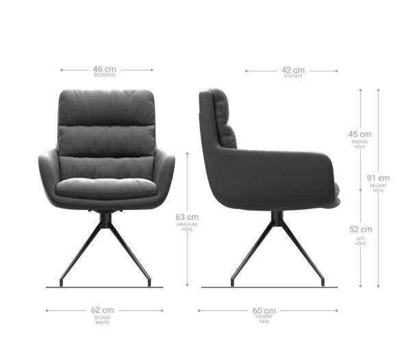 Jídelní židle Abelia-Flex s područkami, pravá kůže černá, zužující se černý křížový rám - Image 6
