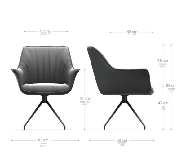 Jídelní židle Keila-Flex s područkami, pravá kůže, černý křížový rám, zúžený černý - Image 6