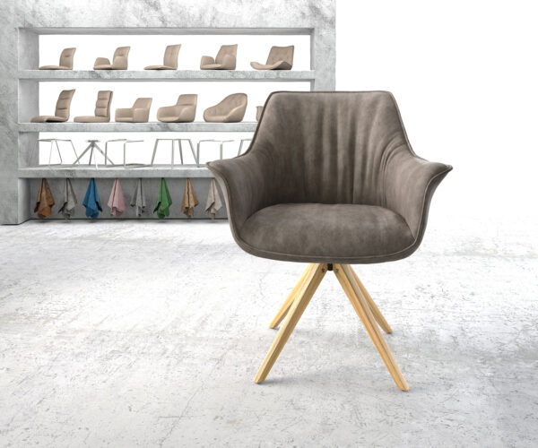 Jídelní židle Keila-Flex s područkami mikrovlákno taupe vintage dřevěná podnož hranatá přírodní - Image 2