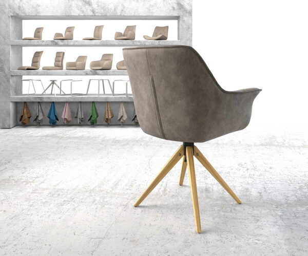 Jídelní židle Keila-Flex s područkami mikrovlákno taupe vintage dřevěná podnož hranatá přírodní - Image 4