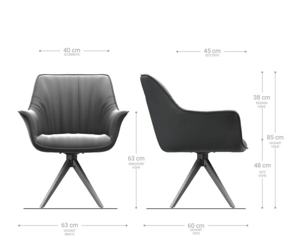 Jídelní židle Keila-Flex s područkami, černá pravá kůže, dřevěný rám, hranatý - Image 6