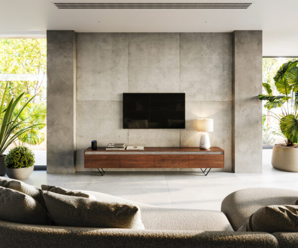 TV stolek Stonegrace 240 cm akácie hnědá břidlice 4 dveře V-nohy černé - Image 2