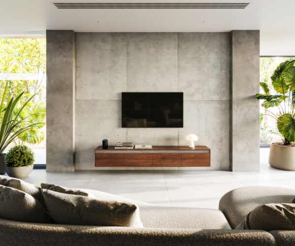 TV stolek Stonegrace 200 cm akácie hnědá břidlice 4 zásuvky závěsná - Image 2