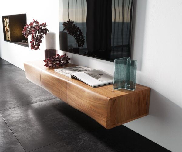 TV stolek New Live-Edge 145 cm přírodní akácie, 3 dveře, závěsná - Image 2