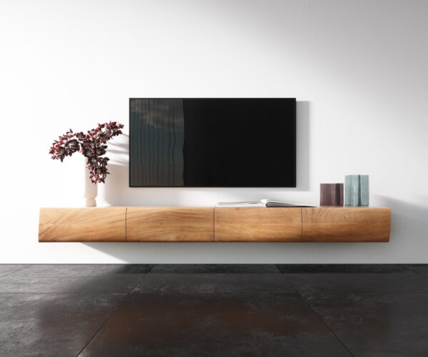 TV stolek New Live-Edge 200 cm přírodní akácie 4 dveře závěsná - Image 4