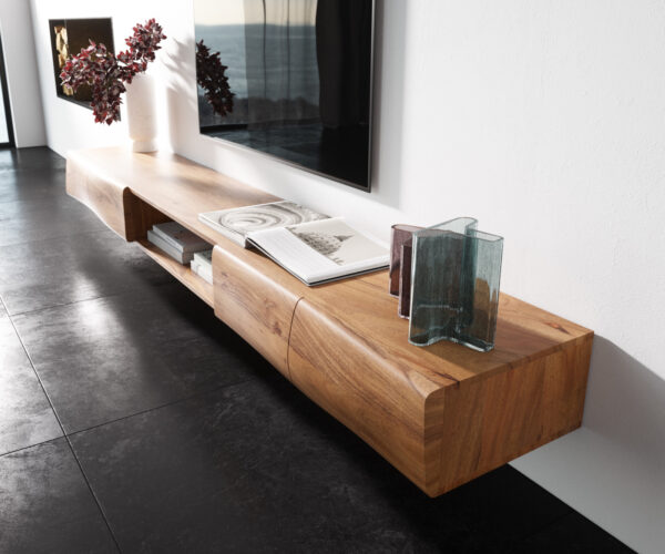 TV stolek New Live-Edge 240 cm přírodní akácie 4 dveře 1 přihrádka závěsná - Image 2