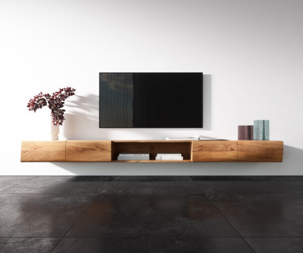 TV stolek New Live-Edge 240 cm přírodní akácie 4 dveře 1 přihrádka závěsná - Image 4