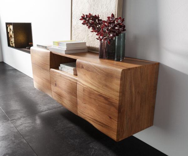 Komoda New Live Edge 145 cm přírodní akácie 2 dveře 2 zásuvky 1 přihrádka plovoucí New Live-Edge plovoucí komoda New Live-Edge Live Edge 145 cm přírodní akácie 2 dveře 2 zásuvky 1 přihrádka - Image 2