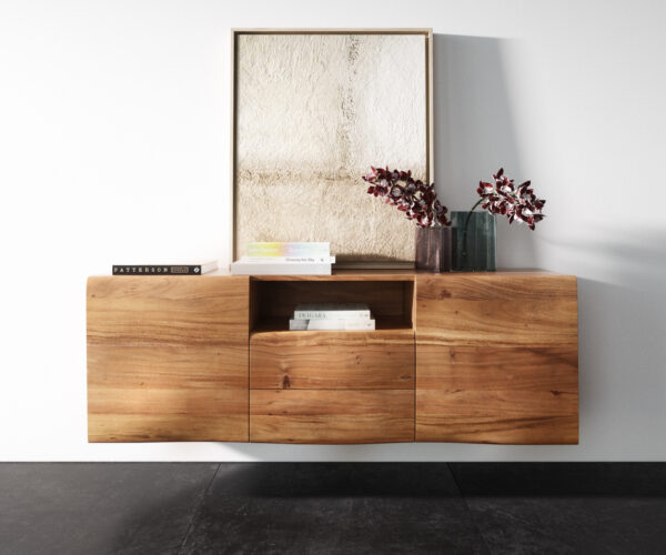 Komoda New Live Edge 145 cm přírodní akácie 2 dveře 2 zásuvky 1 přihrádka plovoucí New Live-Edge plovoucí komoda New Live-Edge Live Edge 145 cm přírodní akácie 2 dveře 2 zásuvky 1 přihrádka - Image 4